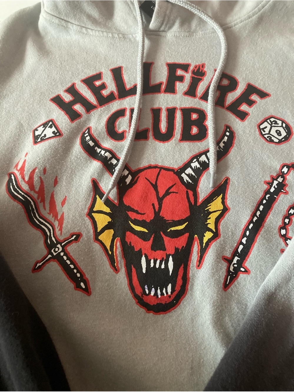 Hellfire Club SZ L Graphic Hooded Sweatshirt - Gray to Black Ombre